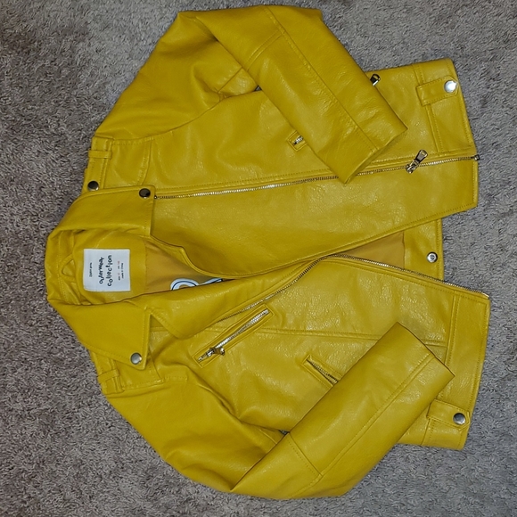 Zara Other - Girls Yellow Zara Faux Leather Jacket
